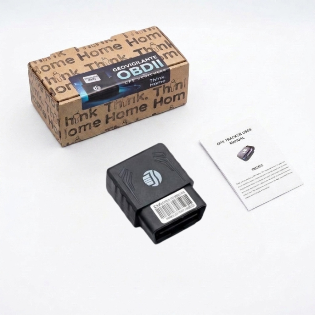 Kit oficial GPS GeoVigilante OBD2 con caja Think Home y manual de usuario