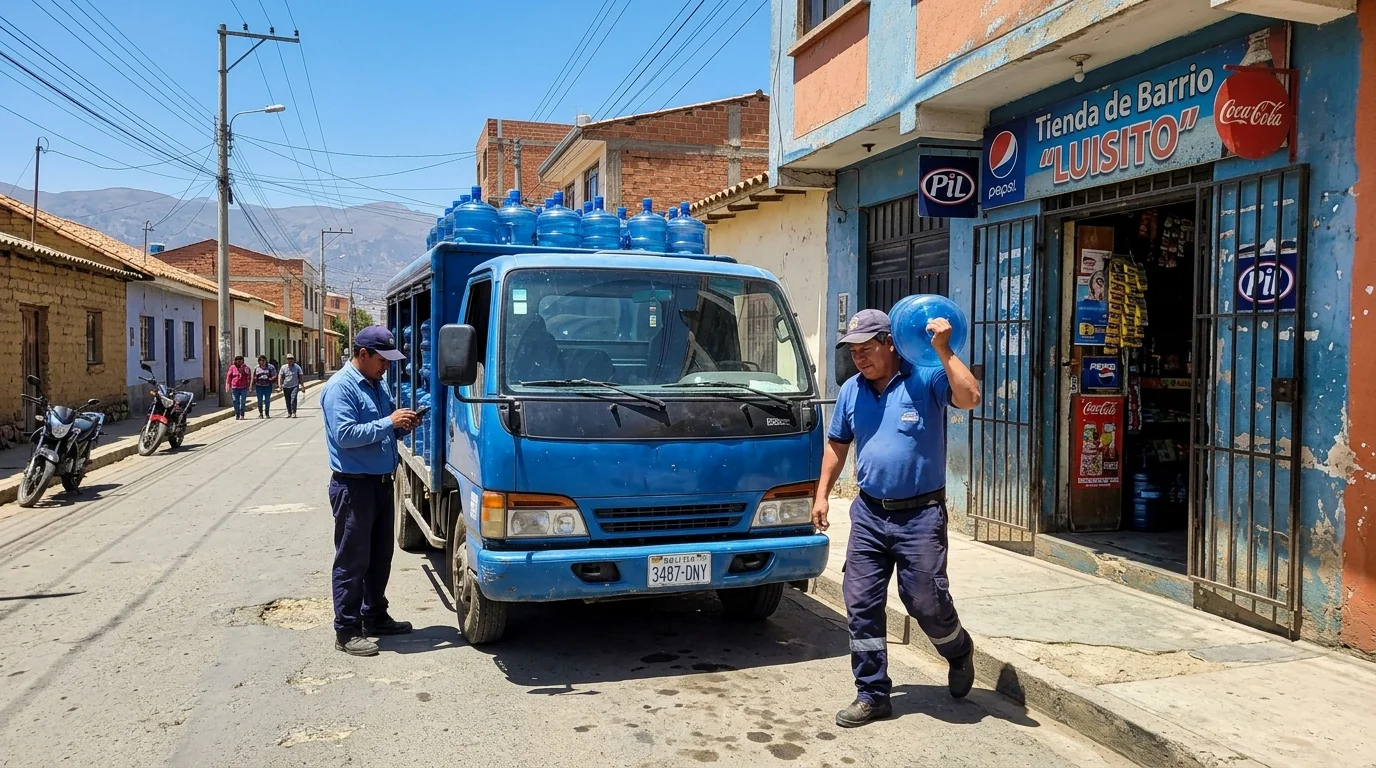 Camion distribuidor de agua en tienda de barrio Cochabamba