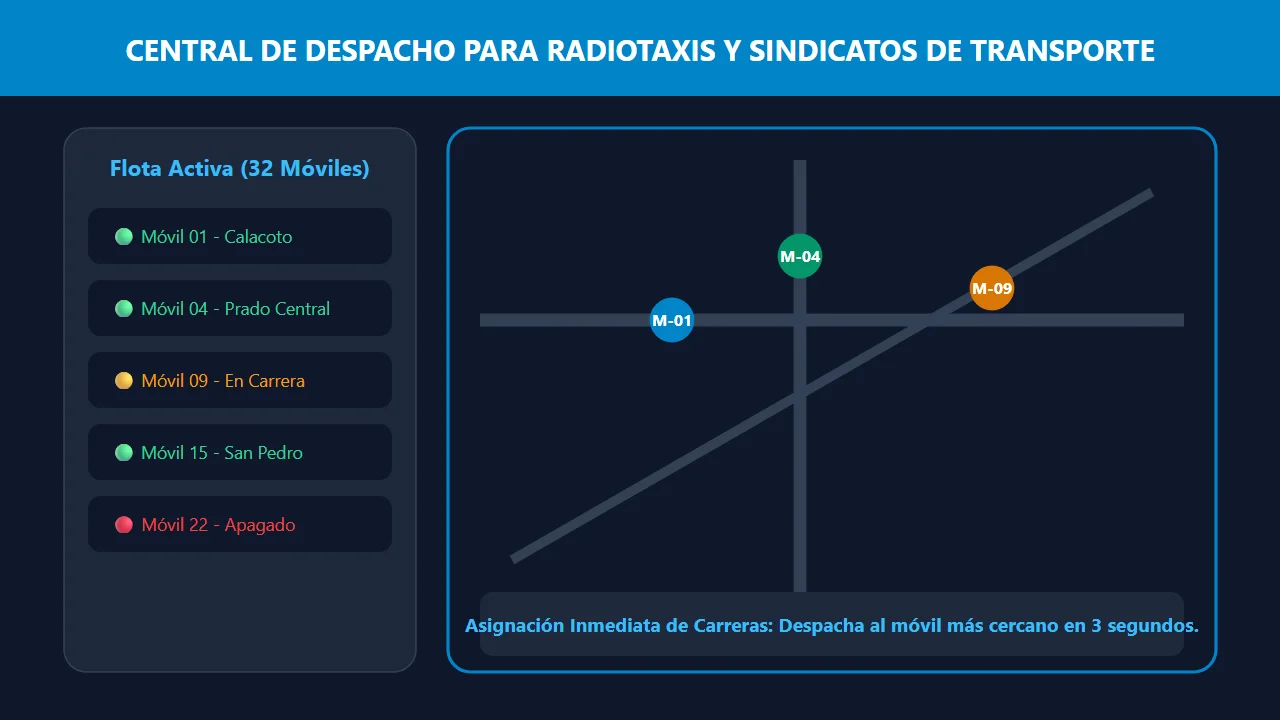 Pantalla de despacho para operadora de radiotaxi en Bolivia