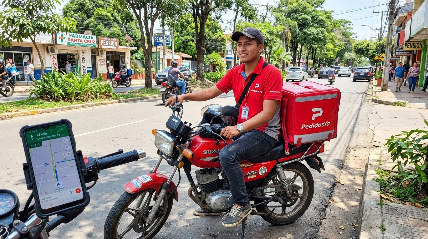 Moto de delivery con GPS y ruta en Santa Cruz Bolivia