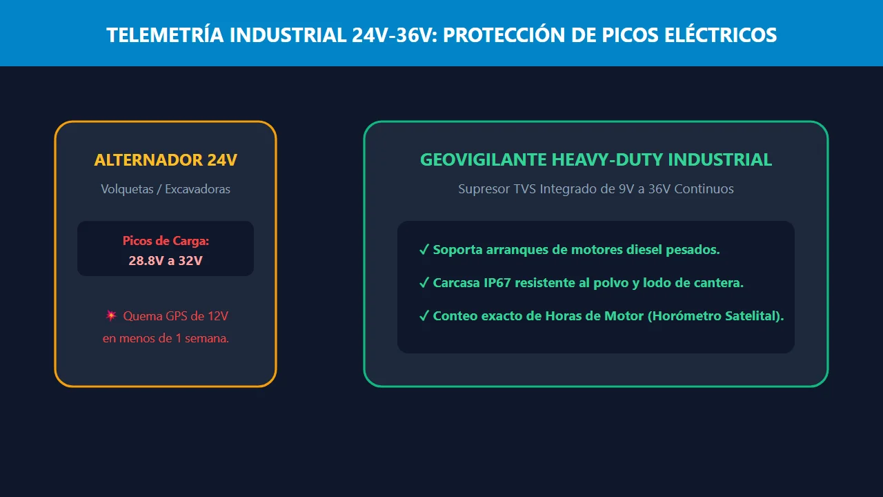 Telemetria industrial 24V-36V para maquinaria pesada y volquetas