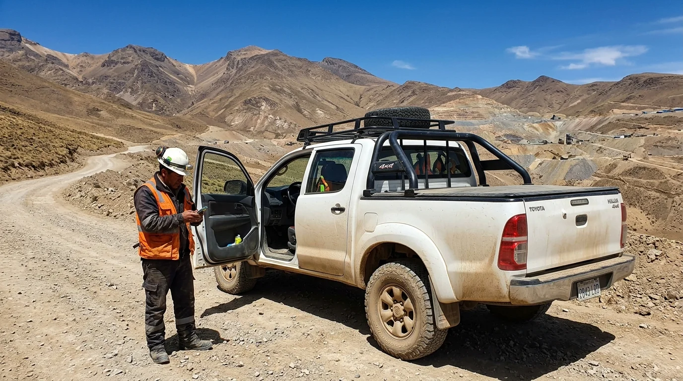 Toyota Hilux 4x4 en faena minera en el Altiplano boliviano